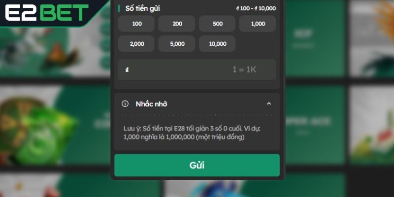 Điều kiện để nạp tiền E2bet